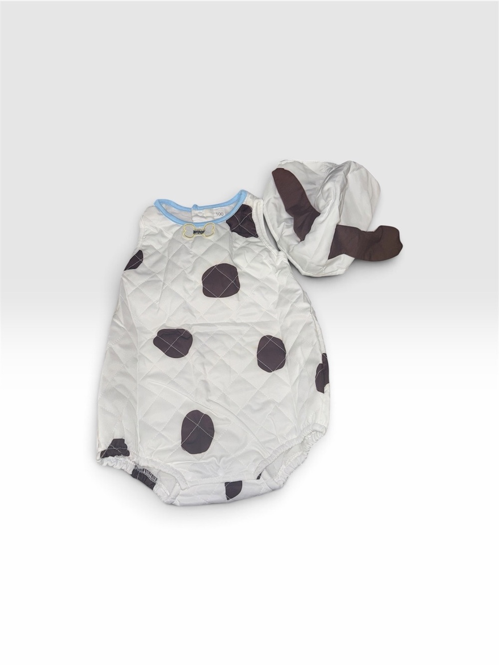 Kids White and brown Romper dog costume with Matching Hat 18-24 months
